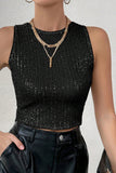 Sexy Solid Sequins O Neck Tops