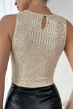 Sexy Solid Sequins O Neck Tops