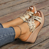 Casual Hollowed Out Patchwork Rhinestone Fish Mouth Out Door Wedges Shoes (Heel Height 3.15in)(3 Colors)