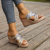 Casual Hollowed Out Patchwork Rhinestone Fish Mouth Out Door Wedges Shoes (Heel Height 3.15in)(3 Colors)