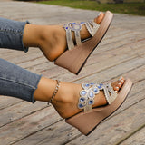 Casual Hollowed Out Patchwork Rhinestone Fish Mouth Out Door Wedges Shoes (Heel Height 3.15in)(3 Colors)