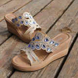 Casual Hollowed Out Patchwork Rhinestone Fish Mouth Out Door Wedges Shoes (Heel Height 3.15in)(3 Colors)