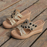 Casual Hollowed Out Patchwork Rhinestone Fish Mouth Out Door Wedges Shoes (Heel Height 3.15in)(3 Colors)