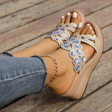 Casual Hollowed Out Patchwork Rhinestone Fish Mouth Out Door Wedges Shoes (Heel Height 3.15in)(3 Colors)