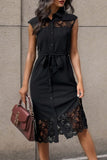 Elegant Solid Lace Turndown Collar One Step Skirt Dresses