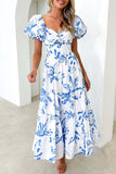 Sweet Elegant Floral Hollowed Out Off the Shoulder Printed Dress Dresses