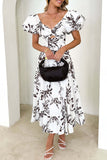 Sweet Elegant Floral Hollowed Out Off the Shoulder Printed Dress Dresses