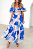 Sweet Elegant Floral Hollowed Out Off the Shoulder Printed Dress Dresses