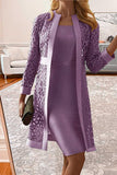 Elegant Solid Lace Hollowed Out Long Sleeve Two Pieces