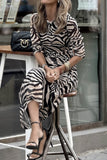 Street Vintage Animal Print Print Fold O Neck One Step Skirt Dresses