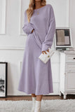 Elegant Solid O Neck Long Sleeve Two Pieces