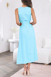 Sweet Simplicity Solid Hollowed Out Slit O Neck Sleeveless Dress Dresses