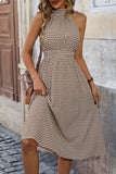 Elegant Letter Plaid Contrast Halter One Step Skirt Dresses