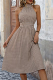 Elegant Letter Plaid Contrast Halter One Step Skirt Dresses