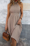 Elegant Letter Plaid Contrast Halter One Step Skirt Dresses