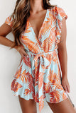 Casual Floral Bandage Flounce V Neck Loose Rompers