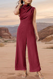 Elegant Simplicity Solid Scarf Collar Regular Jumpsuits