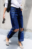 Casual Sportswear Solid Ripped Loose Denim Jeans