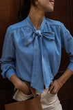 Elegant Solid Bandage With Bow Blouses