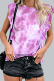 Casual Vintage Print Flounce O Neck T-Shirts