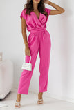 Casual British Style Solid Bandage Pocket V Neck Regular Jumpsuits(4 Colors)