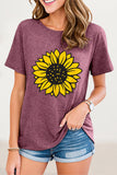 Casual Print Flowers O Neck T-Shirts