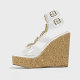 Casual Patchwork Rhinestone Square Out Door Wedges Shoes (Heel Height 4.57in)