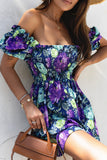 Sexy Floral Fold Off the Shoulder Irregular Dresses(5 Colors)