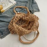 Casual Daily Solid Color Hollow Out Weave Bags