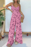 Casual Floral Print Backless Spaghetti Strap Regular Jumpsuits(6 Colors)