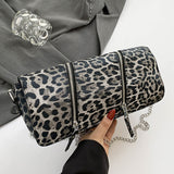 Casual Leopard Print Patchwork Chains Zipper Bags