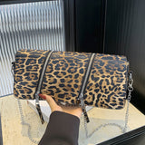 Casual Leopard Print Patchwork Chains Zipper Bags