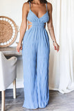 Sexy Solid Color Backless Texture V Neck Jumpsuits