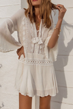 Sexy Vacation Lace Fringed Trim Swimwears Cover Up