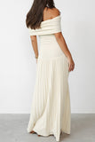 Casual Solid Color Ruched Off Shoulder Pleated Dresses