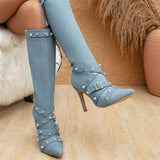 Casual Rivets Patchwork Zipper Pointed Out Door Shoes (Heel Height 3.93in)