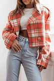 Casual Plaid Buttons Contrast Turn-back Collar Outerwear(3 Colors)