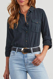 Casual Daily Pocket Buttons Turndown Collar Blouses(4 Colors)