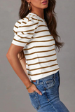 Casual Stripe Ruched Weave O Neck T-Shirts(5 Colors)