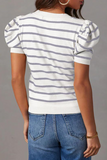 Casual Stripe Ruched Weave O Neck T-Shirts(5 Colors)