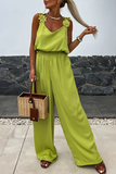 Casual Daily Solid Color Pocket Flower Shape V Neck Loose Jumpsuits(3 Colors)