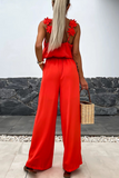 Casual Daily Solid Color Pocket Flower Shape V Neck Loose Jumpsuits(3 Colors)