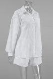 Casual Daily Striped Print Pocket Buttons Turndown Collar Long Sleeve Two Pieces