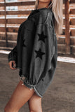 Casual Street The stars Distressed Patchwork Turndown Collar Long Sleeve Loose Denim Jacket