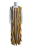 Casual Striped Print Pocket Contrast O Neck Sleeveless Dresses