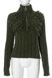 Casual Fringed Trim Zipper Turtleneck Sweaters