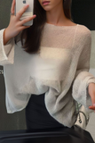 Casual Solid Color See-Through O Neck Sweaters(3 Colors)