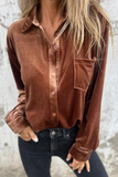 Casual Pocket Buckle Turndown Collar Blouses(3 Colors)