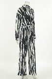 Casual Zebra Print Lace Up Contrast Turndown Collar Long Sleeve Two Pieces