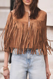 Casual Street Fringed Trim O Neck Waistcoats